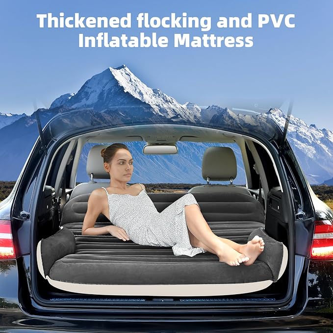 KMZ Inflatable SUV Air Mattress for Car, Truck & Camping – Portable Thickened Car Bed for Travel, Includes 2 Pillows & Electric Pump