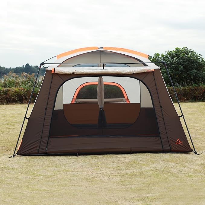 KTT Extra Large Tent 10-12-14 Person(B),Family Cabin Tents,2 Rooms,3 Doors and 3 Windows with Mesh,Straight Wall,Waterproof,Double Layer,Big Tent for Outdoor,Picnic,Camping,Family Gathering