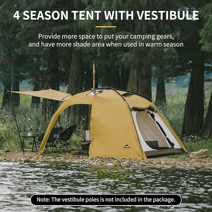 Naturehike Dune Hot Tent with Stove Jack,Double Layer 4 Season Tent,Waterproof 2-3 Person Tents for Camping