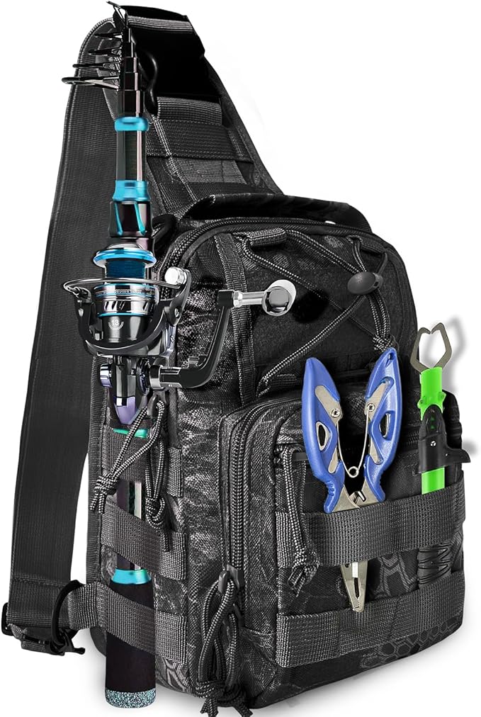 Fishing Backpack Tackle Storage Bag With Rod Holder - Sling Gear Storage