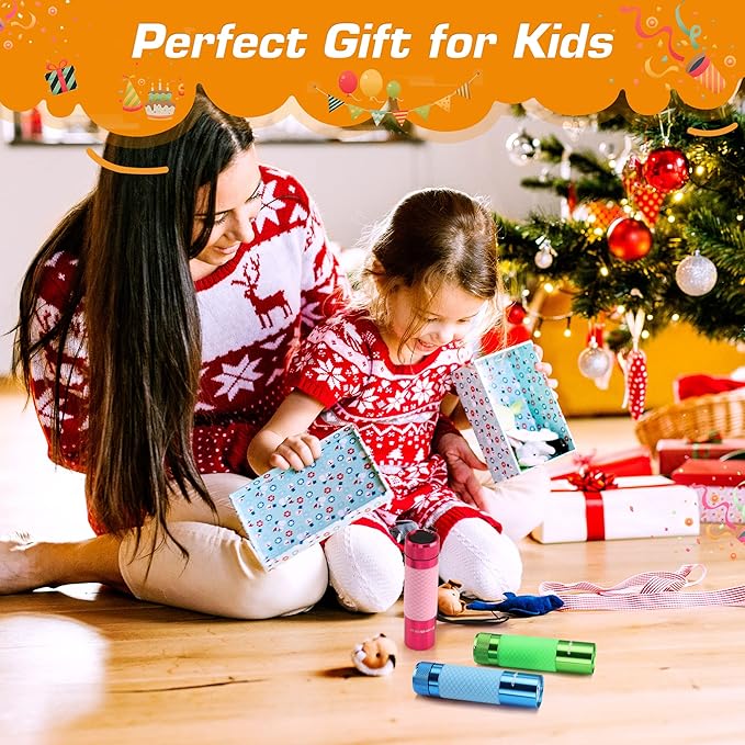 EverBrite 3-Pack Mini Flashlights, Glow in Dark Flashlights, Aluminum LED Flashlights Party Favors Assorted Colors for Camping, Hiking, Indoor, 9XAAA Batteries Included