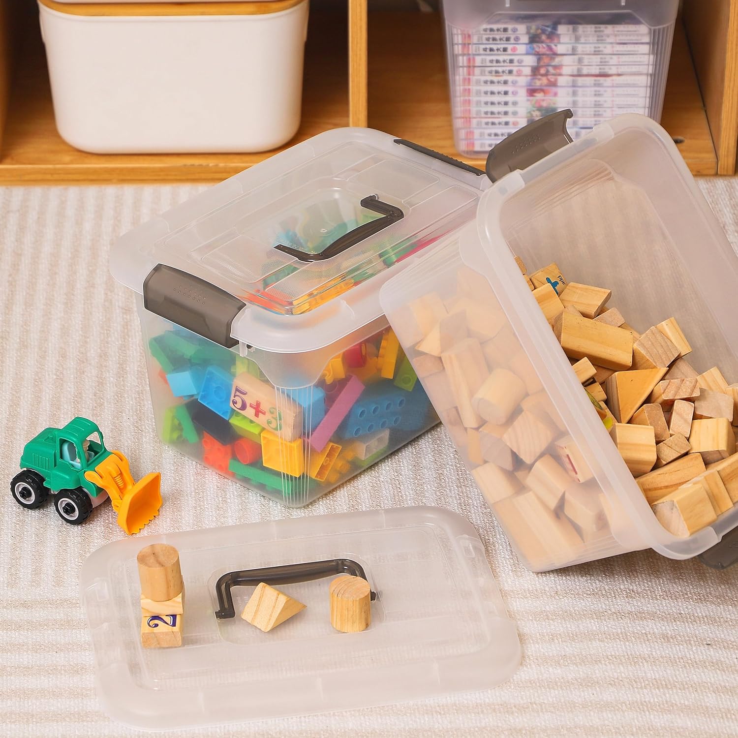 Citylife 6 Packs 8.5 QT Storage Bins with Lids Clear Plastic Bins with Grey Handle Stackable Storage Containers for Organizing