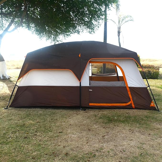 KTT Extra Large Tent 10-12-14 Person(A),Family Cabin Tents,2 Rooms,3 Doors and 3 Windows with Mesh,Straight Wall,Waterproof,Double Layer,Big Tent for Outdoor,Picnic,Camping,Family Gathering