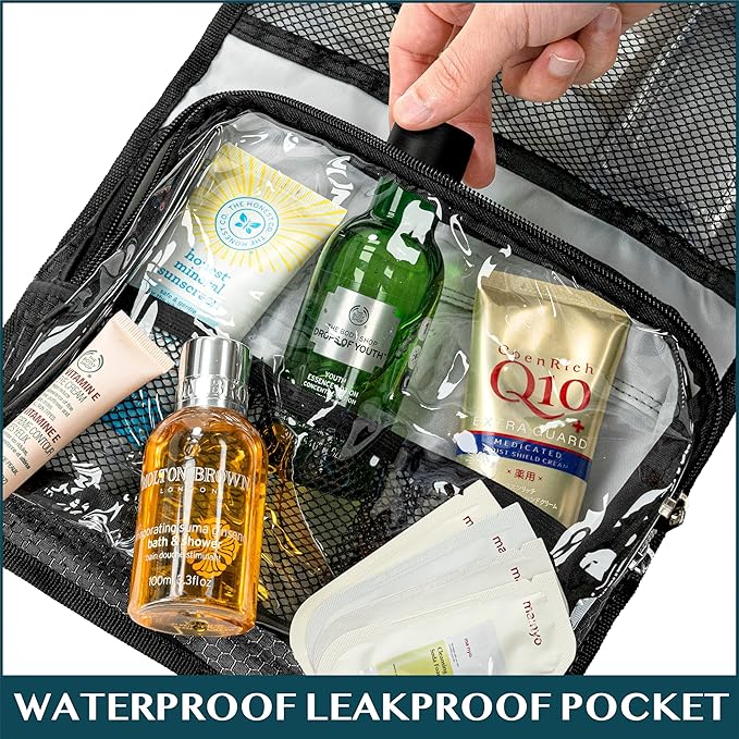 PAVILIA Travel Hanging Toiletry Bag for Women Men, Large Capacity Makeup Bag Kit, Waterproof Cosmetic Storage Organizer Case for Bathroom Shower, Black