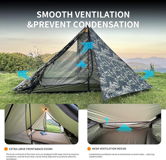 TENPLAY Backpacking Tent,Lightweight Camping Tent 2 Person,Ultralight Hiking Tent,Nylon,Waterproof,Windproof,Easy Setup,4 Season Trekking Tent for Mountaineering Camping Hiking Climbing