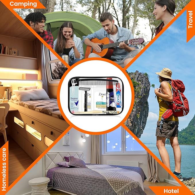 Trektote Travel Toiletry Kit For Men – 15 Piece Set of Travel Size Toiletries, TSA Compliant, Includes Dove Shampoo And Conditioner, Gillette Shave Cream, Reusable Toiletry Bag & More