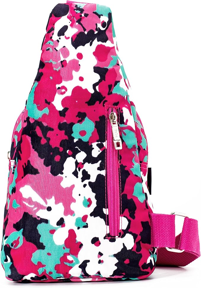 Chrysansmile Sling Bag for Women Men Nylon Crossbody Bags Fanny Packs Flower Print Small Backpack for Travel Hiking