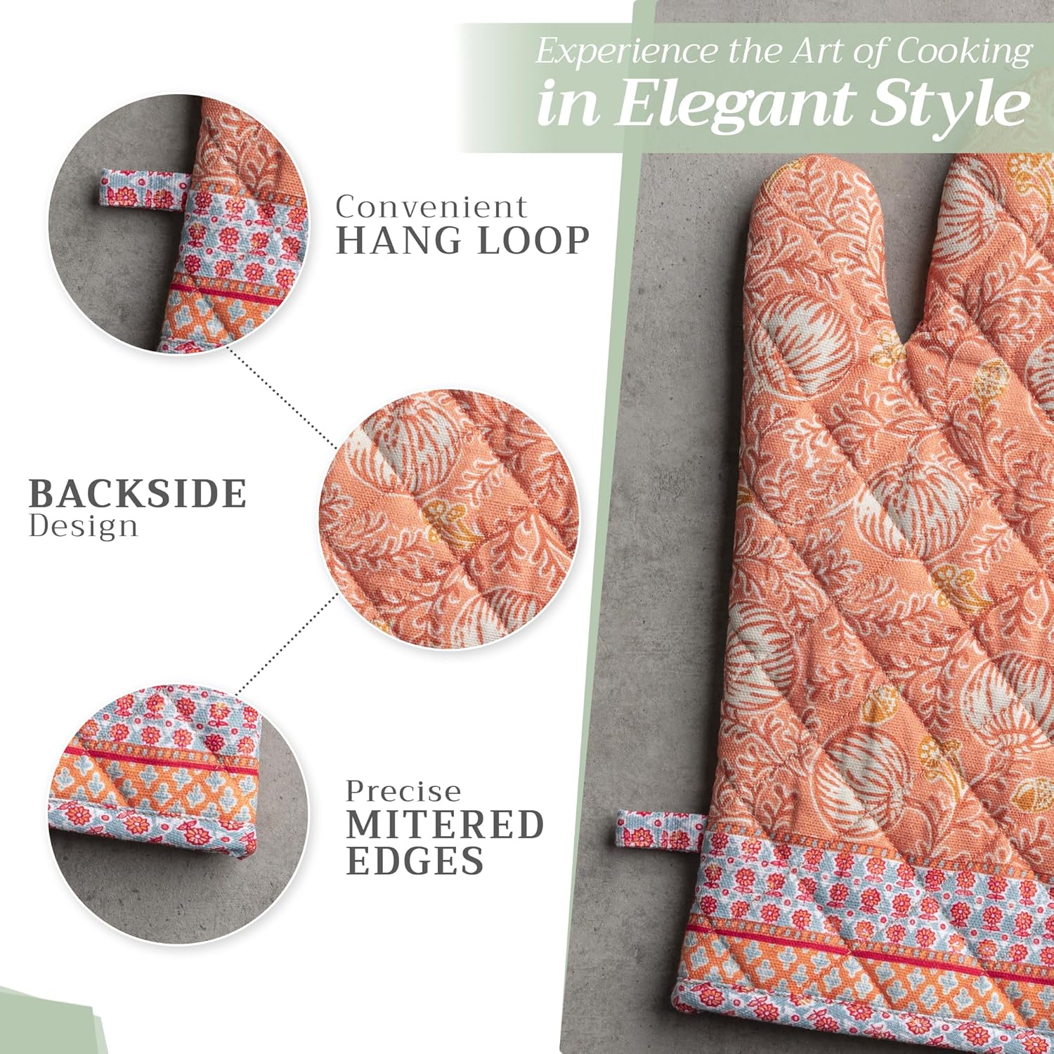 Maison d' Hermine Oven Gloves 100% Cotton Oven Mitt 7" x 13" with Loop Heat Resistant, BBQ, Cooking Gloves, Baking, Grilling, Kitchen, Handling Hot Pans (Pack of 1, Harvest Festival)