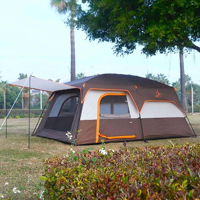 KTT Extra Large Tent 10-12-14 Person(B),Family Cabin Tents,2 Rooms,3 Doors and 3 Windows with Mesh,Straight Wall,Waterproof,Double Layer,Big Tent for Outdoor,Picnic,Camping,Family Gathering
