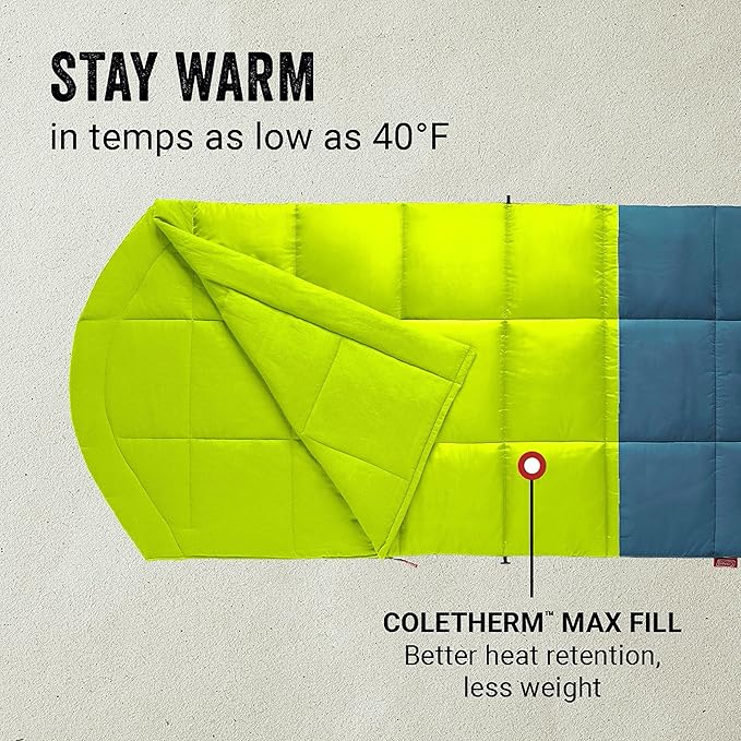 Coleman Kompact Sleeping Bag, Indoor/Outdoor Lightweight Sleeping Bag for Adults, 20°F/30°F/40°F Options for Camping, Hiking, Backpacking with Included Compression Sack