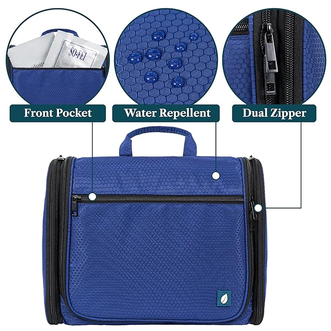 PAVILIA Large Hanging Toiletry Bag Travel Bag Women Men, Cosmetic Organizer, Water Resistant Makeup Bag Accessories Toiletries, Travel Essentials Kit, Royal Blue