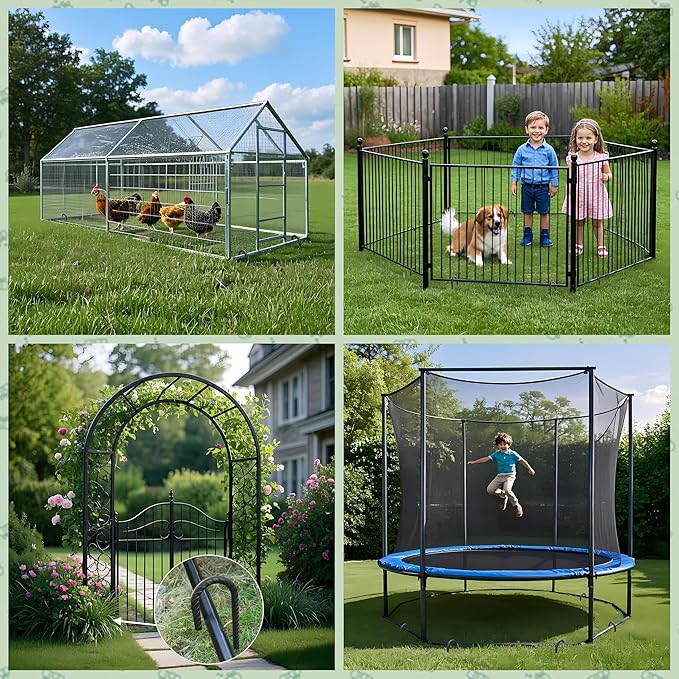 VVOKGO Rebar Stakes 12 Inch Heavy Duty J Hook 8 Pack, Galvanized Garden Tent Ground Stakes Steel Point End,Chain Link Fence Stakes for Dogs Digging Wire Fencing,Trampoline Stakes with Chisel,Black