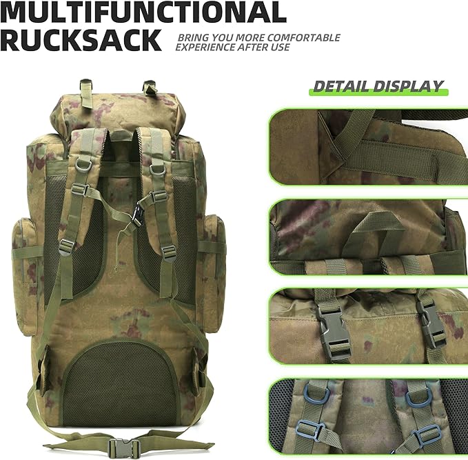 100L Camping Hiking Backpack,Molle military Tactical rucksack backpack,Waterproof Lightweight Hiking Backpack (Ruin Green)