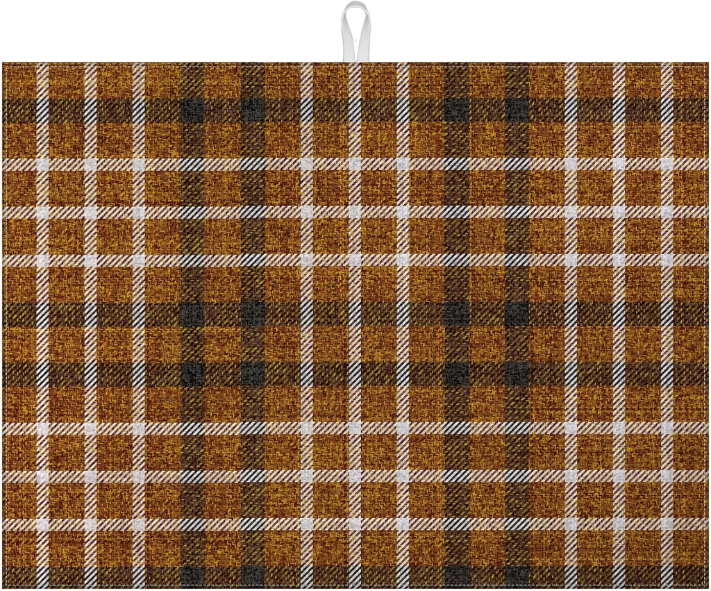 Brown Plaid Dish Drying Mat for Kitchen Counter Microfiber Absorbent Dish Kitchen Drying Mat Draining Reusable Washable for Dishes/Utensils/Counterto
