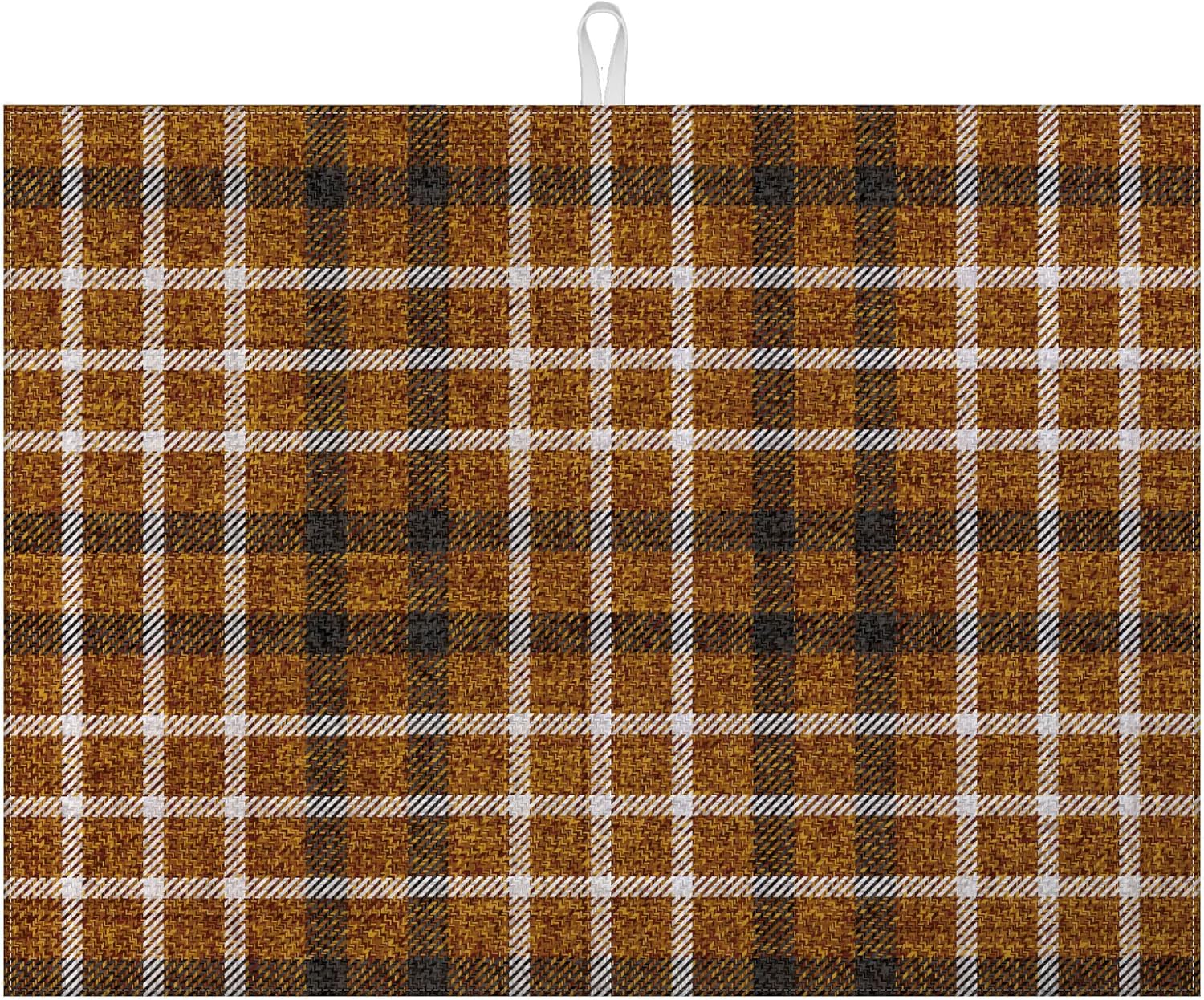Brown Plaid Dish Drying Mat for Kitchen Counter Microfiber Absorbent Dish Kitchen Drying Mat Draining Reusable Washable for Dishes/Utensils/Counterto