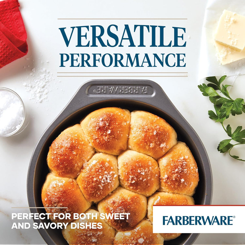 Farberware Steel Nonstick Baking, Includes Cookie, Loaf/Meatloaf, Cake Pan, 4 Piece Non Stick Bakeware Set, Gray