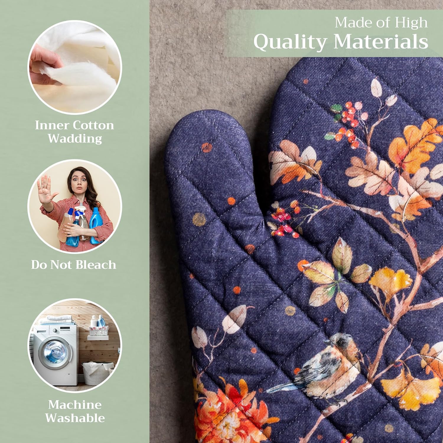 Maison d' Hermine Oven Gloves 100% Cotton Oven Mitt 7" x 13" with Loop Heat Resistant, BBQ, Cooking Gloves, Baking, Grilling, Kitchen, Handling Hot Pans (Pack of 1, Kelim - Infinity)