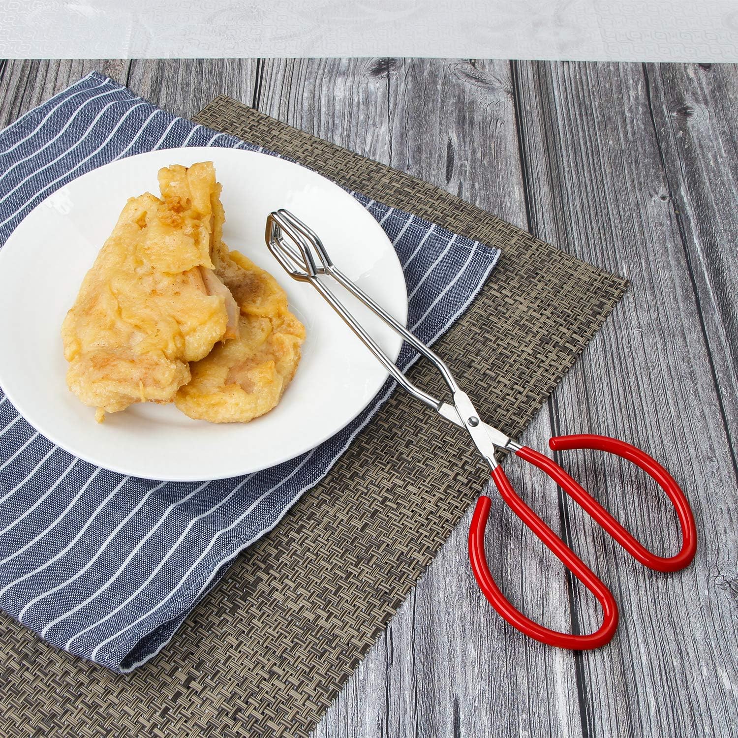 MSY BIGSUNNY 10 Inch Stainless Steel Scissor Tongs, Heavy Duty Cooking Tongs with Soft Handles, Multi-function Serving Tongs for Barbecue, Salad, Buffet, Fry (Set of 2, Red)