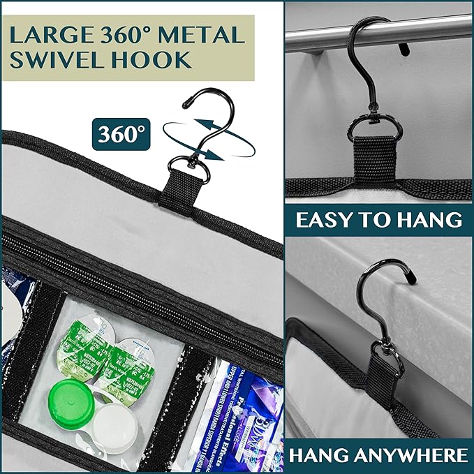 PAVILIA Travel Hanging Toiletry Bag for Women Men, Large Capacity Makeup Bag Kit, Waterproof Cosmetic Storage Organizer Case for Bathroom Shower, Black