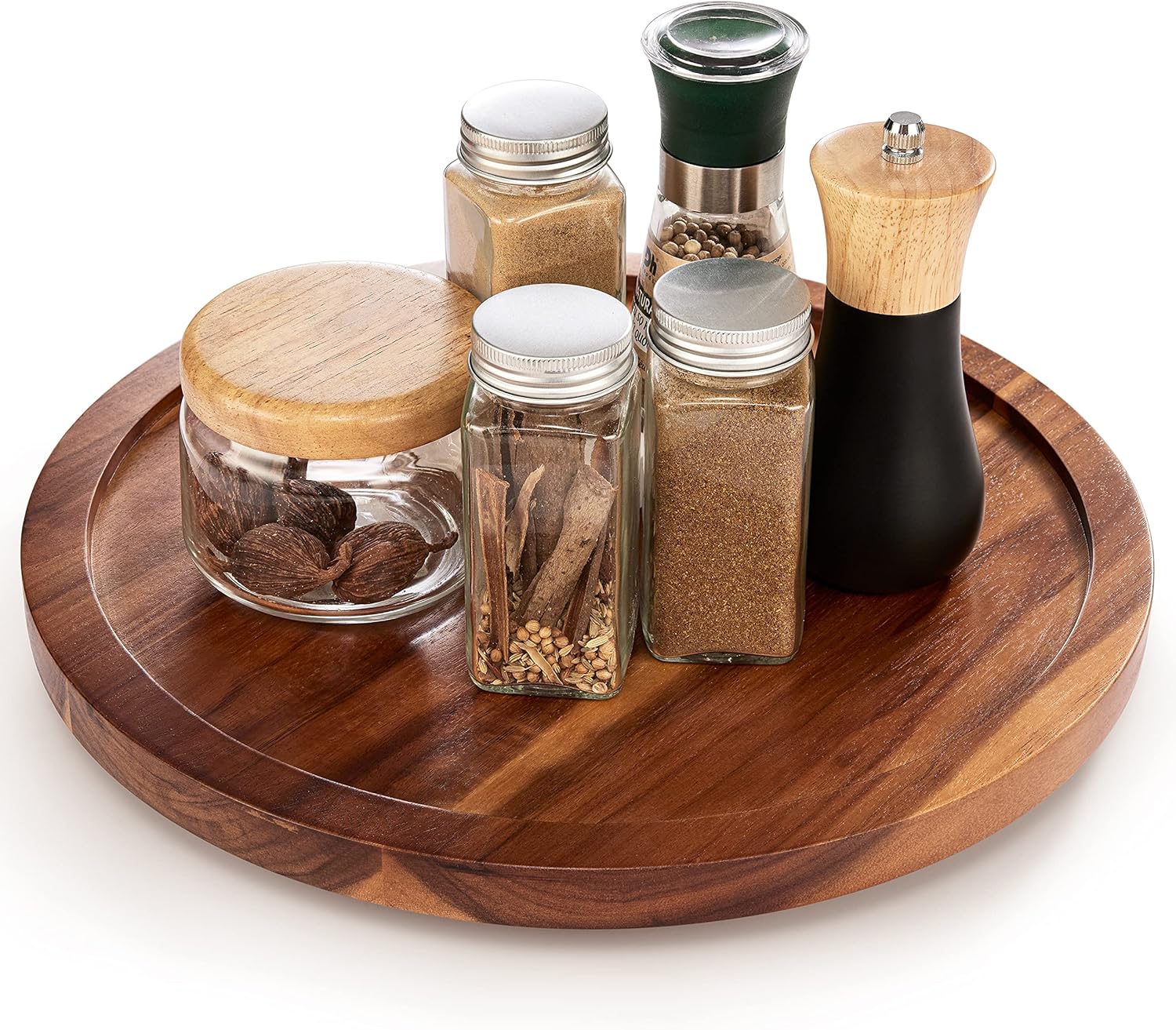 13" Acacia Wood Lazy Susan Organizer for Cabinet - Round Lazy Susans Turntable for Countertop - Wooden Kitchen Rotating Storage Food Bin Container for Centerpiece Table, Spices, Pantry