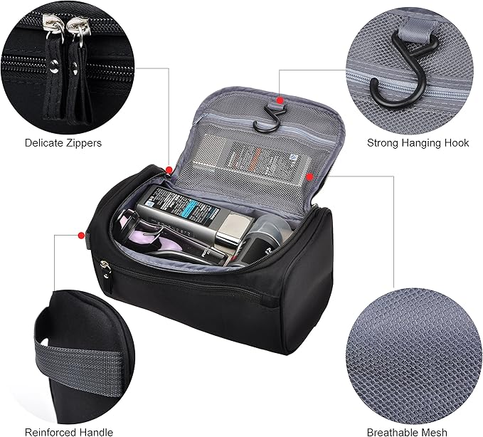 Vercord Mens Toiletry Bag Wash Travel Small Shaving Dop Kit Shower Bathroom Ditty Hygiene Bag Black