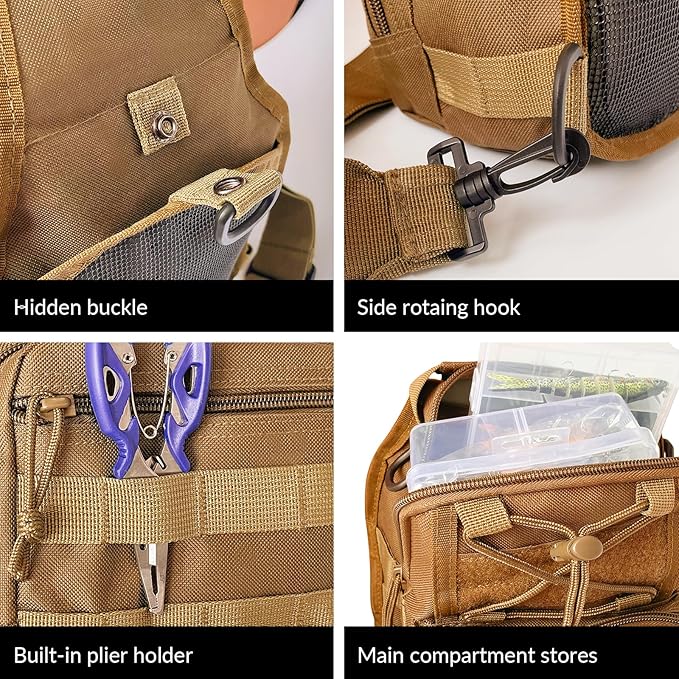 Fishing Backpack Tackle Storage Bag With Rod Holder - Sling Gear Storage