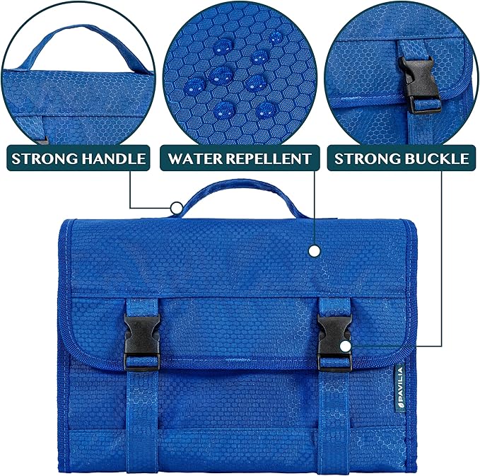 PAVILIA Travel Hanging Toiletry Bag for Women Men, Large Capacity Makeup Bag Kit, Waterproof Cosmetic Storage Organizer Case for Bathroom Shower, Black