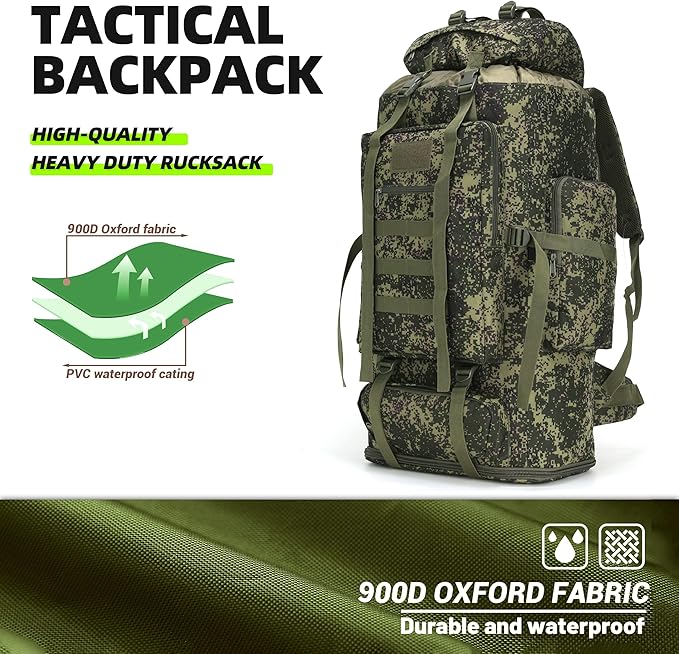 100L Hiking Camping Backpack Tactical Backpack for Men Large Survival Hunting Waterproof Backpack Molle Rucksack Military Camping Backpacking Daypack