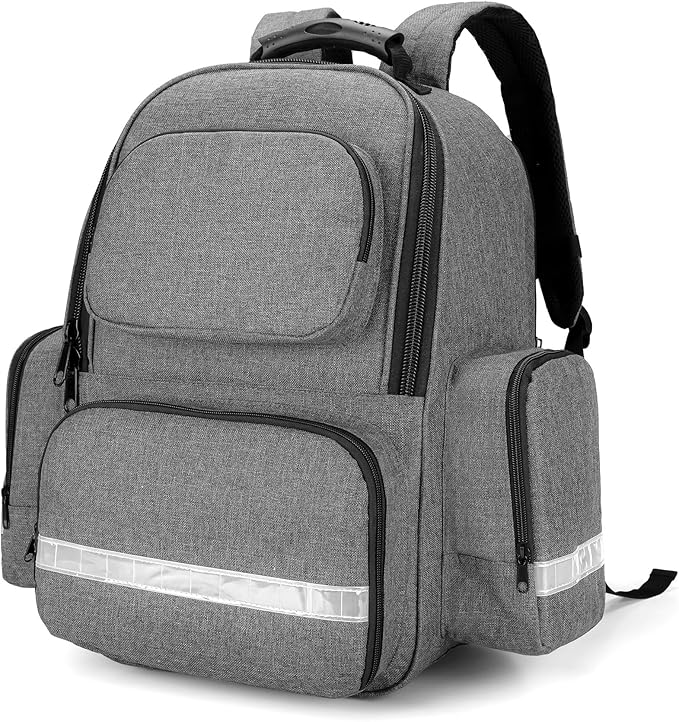 Trunab First Responder Bag Trauma Backpack Empty, Medical Emergency Kits Storage Jump Bag Pack for EMT, EMS, Police, Firefighters, Safety Officers - Patented Design Grey