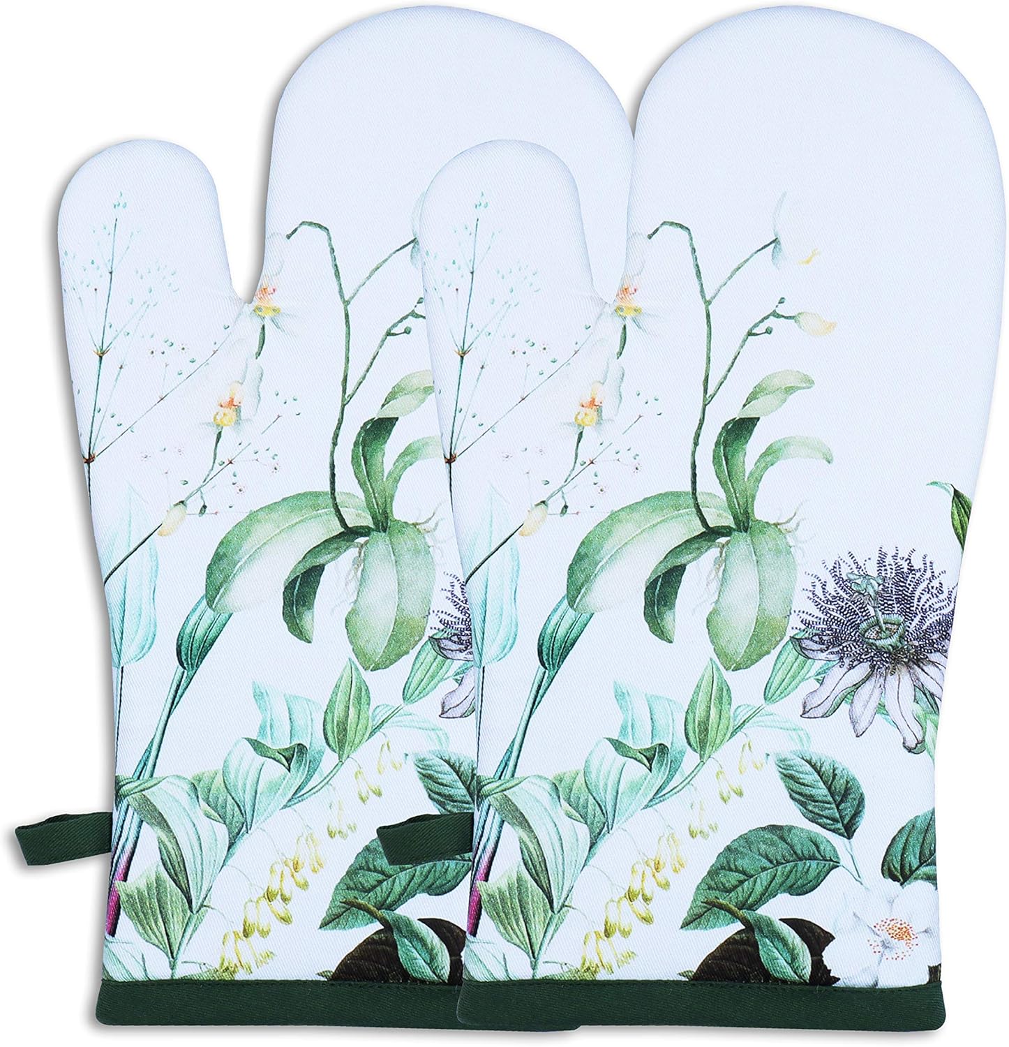 AMOUR INFINI Oven Mitts Set of 1 Quilted Liner with Hanging Loop Non Slip, Heat Resistant, Washable Reusable Oven Mitt (Floral Shrubs 7x13 Inches)