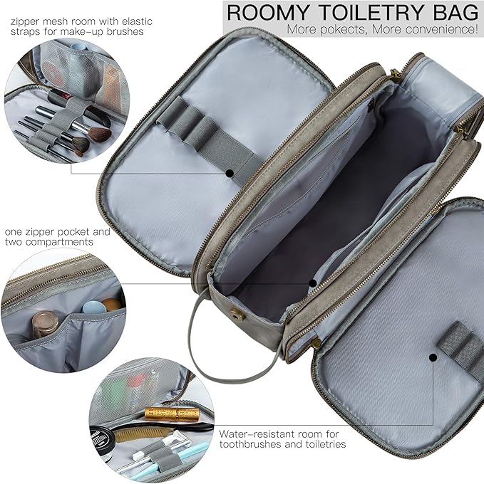 Elviros Toiletry Bag for Men, Large Travel Shaving Dopp Kit Water-resistant Bathroom Toiletries Organizer PU Leather Cosmetic Bags