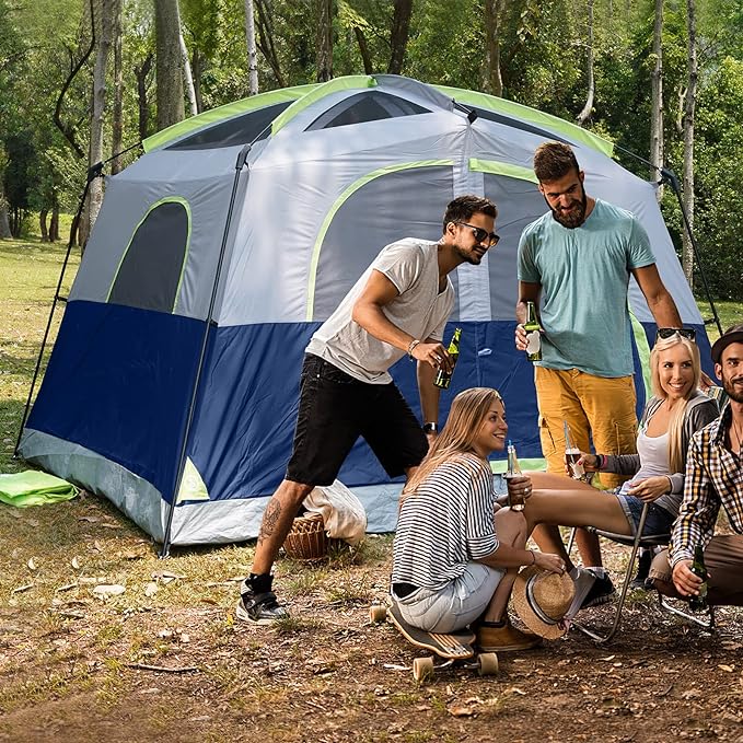 UNP Tents 6 Person Waterproof Windproof Easy Setup,Double Layer Family Camping Tent with 1 Mesh Door & 5 Large Mesh Windows -10'X9'X78in(H)