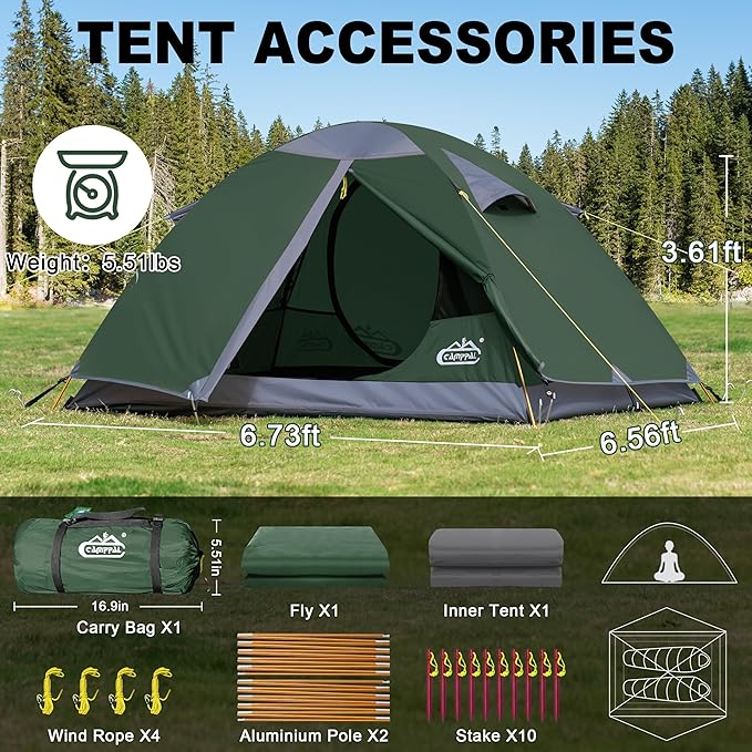 2 Person Backpacking Tent, Waterproof Windproof Two Person Tent, Lightweight Easy Setup 2 Man Tent for Camping Hiking Cycling