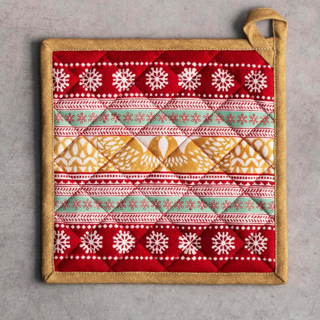 Maison d' Hermine 100% Cotton Oven Mitt & Pot Holder Set (7.5"x13" & 8"x8") Heat Resistant BBQ Cooking Gloves with Loop, Baking, Grilling, Kitchen, Handling Hot Pans (Sofia)