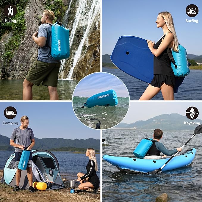 MARCHWAY Floating Waterproof Dry Bag Backpack 5L/10L/20L/30L/40L, Roll Top Sack Keeps Gear Dry for Kayaking, Rafting, Boating, Swimming, Camping, Hiking, Beach, Fishing
