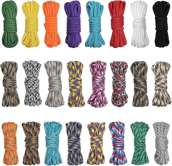 24 Colors 10 Feet Paracord Cord Multifunction Paracord Ropes 550lb Survival Paracord Random Combo Crafting Kit, for Making Lanyard, Bracelet, Dog Collar, Idea for Gift