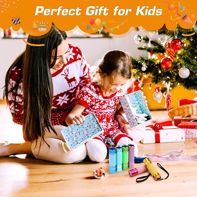 EverBrite 6-Pack Mini Flashlights, Glow in Dark Flashlights, Aluminum LED Flashlights Party Favors Assorted Colors for Camping, Hiking, Indoor, 18XAAA Batteries Included