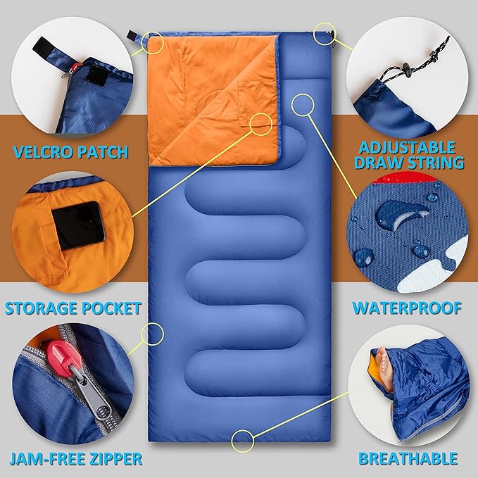 3 Season Ultralight Backpacking Sleeping Bag | Cool/Warm Weather Lightweight Camping Sleeping Bags for Adult | Compact Hiking Sleeping Bags with Compression Sack in Rectangular - 75 X 33 in