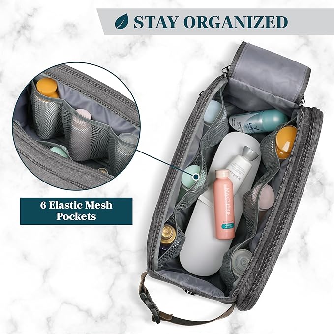 PAVILIA Toiletry Bag for Men Women, Canvas Travel Dopp Kit, Water Resistant Hygiene Bag Toiletries Organizer, Shaving Kit Travel Accessories Bag, Grey
