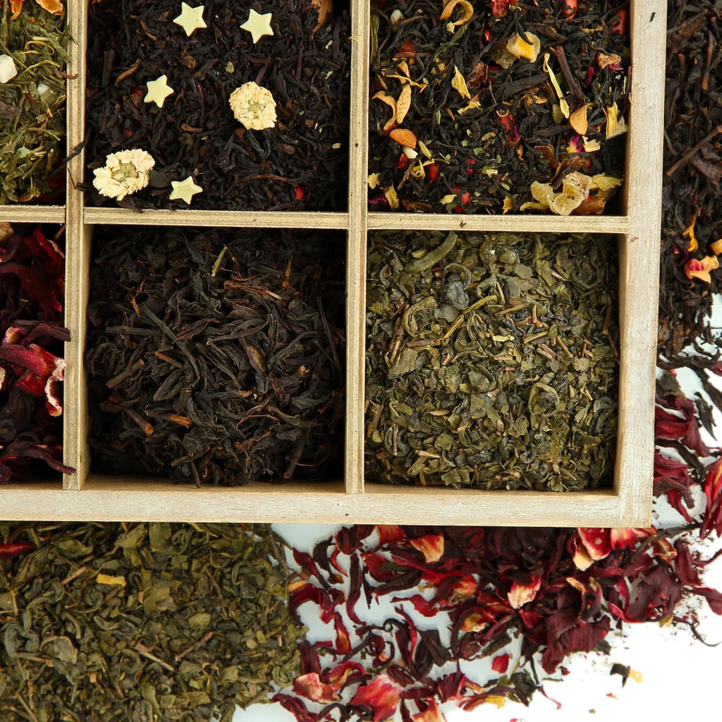 Bamboo Tea Organizer Box Chemical Free Eco-Friendly Big, Tall, Adjustable Cubbies Natural Wooden Storage Chest (Tea Time, 6-Slot 11" x 8.1" x 4.2")