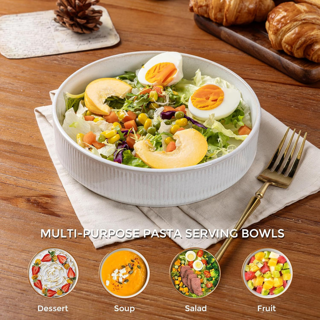 GBHOME 7.5'' Stoneware Pasta Bowls, Serving Bowls Set of 6 for Kitchen, Double Reactive Glaze Bowls for Fruit,Pasta,Salad,Oatmeal,Meal, Microwave Safe (6 pcs)