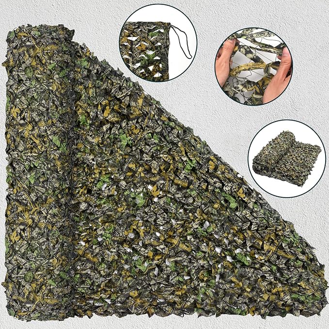 iunio Camo Netting Camouflage Netting, Silent Military Net, Large Bulk Roll Mesh, for Hunting Blind Cover Backdrop Camo Themed Birthday Party, Sun Shade, Camping, Outdoor, with mesh Backing