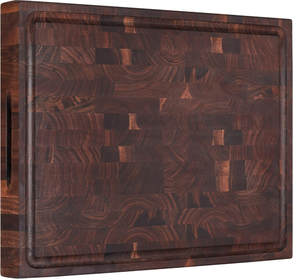 AZRHOM Large End Grain Walnut Wood Cutting Board 17x13x1.5 in Thick Butcher Block for Kitchen with Non-slip Mats Juice Groove & Handles (Gift Box)