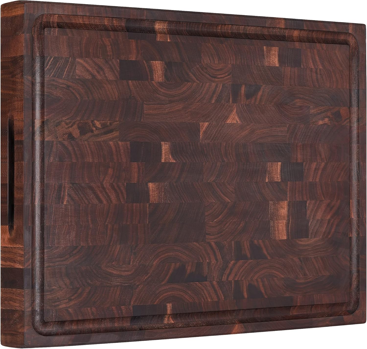 AZRHOM Large End Grain Walnut Wood Cutting Board 17x13x1.5 in Thick Butcher Block for Kitchen with Non-slip Mats Juice Groove & Handles (Gift Box)