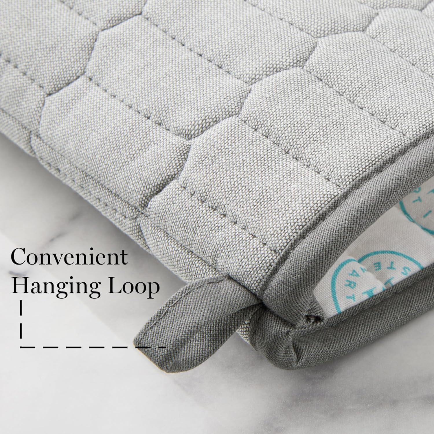 MARTHA STEWART Honeycomb Quilted Chambray Oven Mitt 2-Pack Set, 100% Cotton, Heat Resistant, Flexible Grip, Grey, 7"x13"