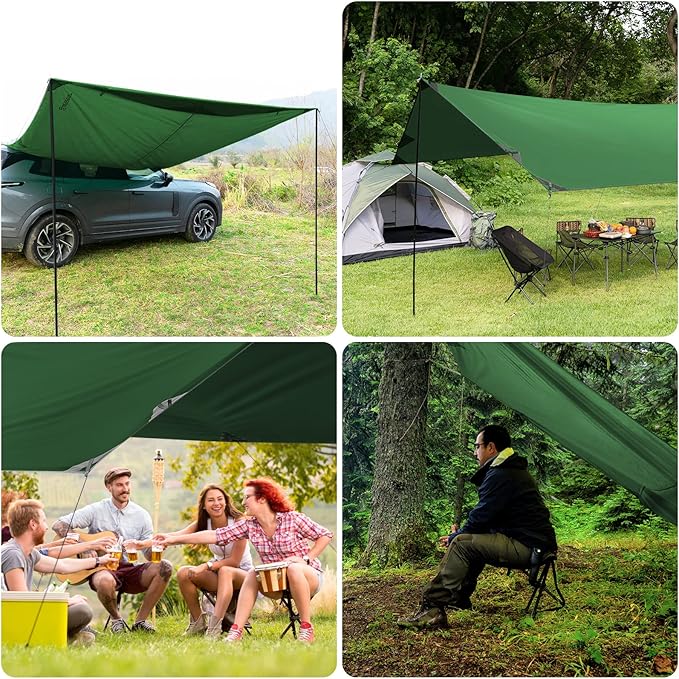 Bessport Camping Tarp, 169.8FT with 2 Poles, Lightweight Car Awning Sunshade, Portable Multifunctional Backpacking Rain Fly Hammock for Outdoor, Traveling