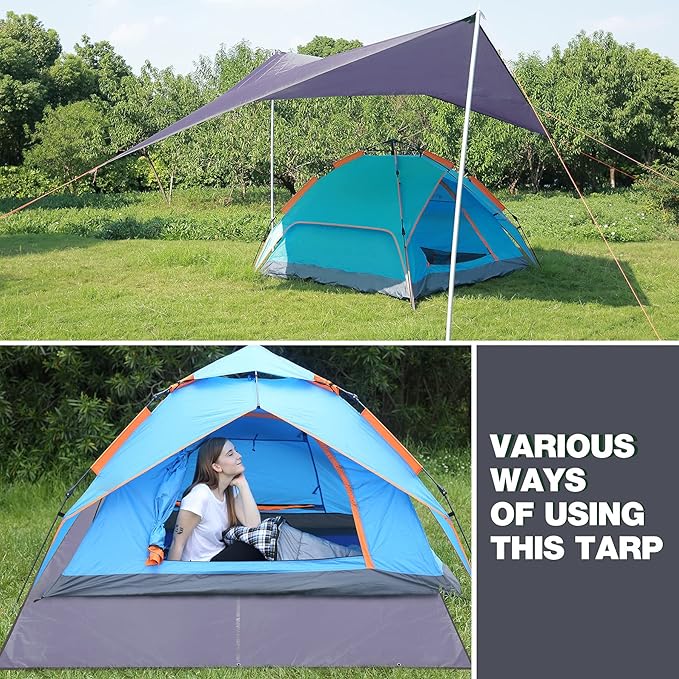 REDCAMP Waterproof Camping Tarp, 4 in 1 Multifunctional Tent Footprint for Camping, Hiking, Backpacking, Lightweight and Compact (150" X138")