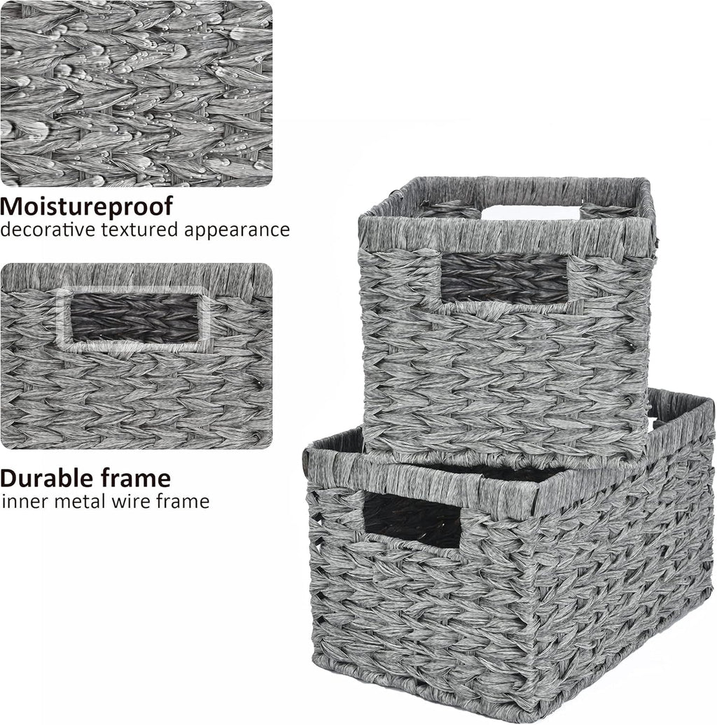 GRANNY SAYS Wicker Baskets with Handles - Gray Storage Baskets (2-Pack) for Organizing Cabinet, Coffee Table