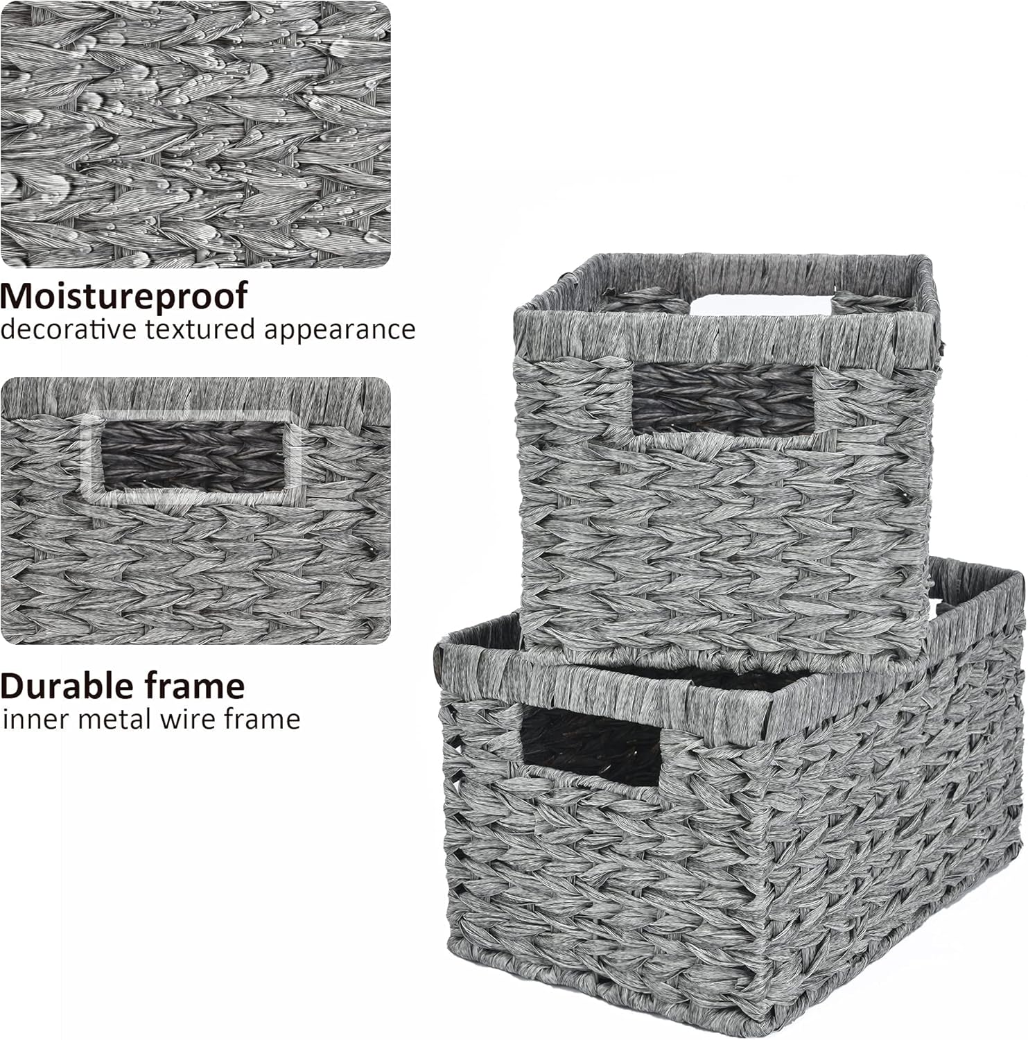 GRANNY SAYS Wicker Baskets with Handles - Gray Storage Baskets (2-Pack) for Organizing Cabinet, Coffee Table