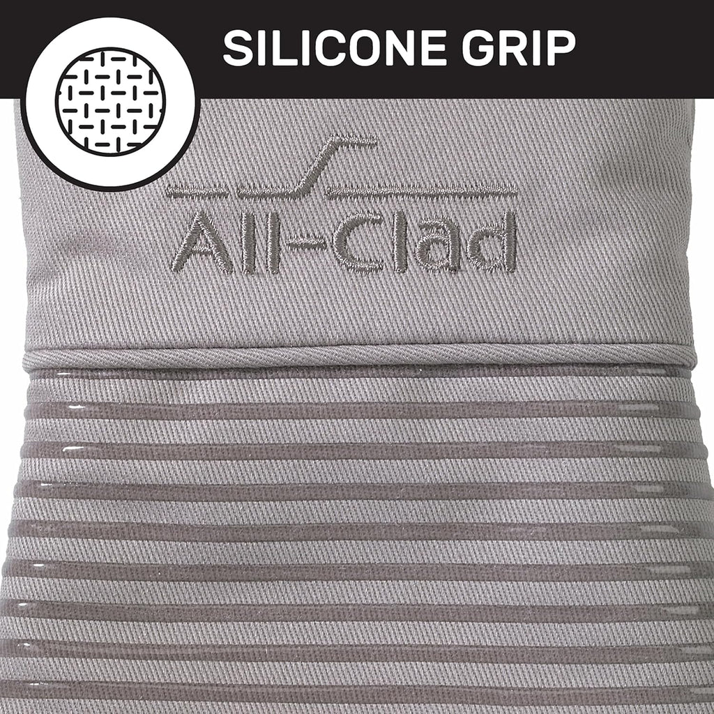 All-Clad Silicone Oven Mitts: Heat Resistant up to 500 Degrees - 100% Cotton & Silicone, 14"x7" Oven Mitt for Kitchen and Barbeque, 2-Pack, Titanium
